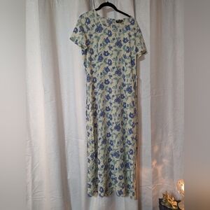 Vintage Floral Maxi Dress Pale Yellow Purple And Green Colors